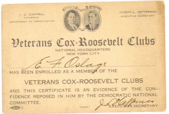 Cox-Roosevelt Club New York Card