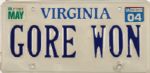 Gore Won, 2000 Virginia License Plate
