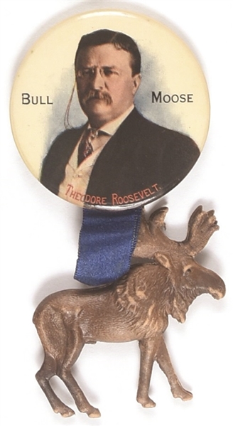 Theodore Roosevelt Bull Moose Celluloid with Attached Moose