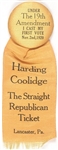 Harding, Coolidge 19th Amendment First Vote Pin, Ribbon