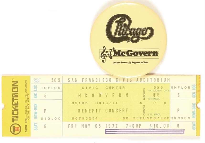 McGovern Chicago Concert Pin and Ticket