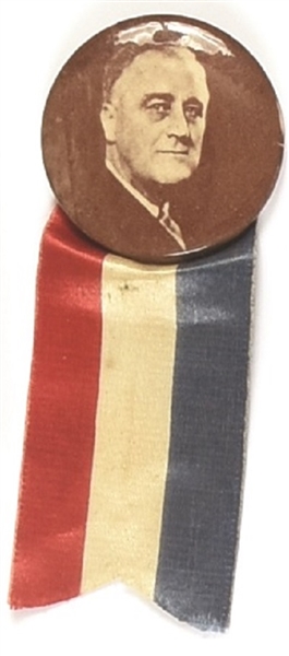 Franklin Roosevelt Sepia Celluloid and Ribbon