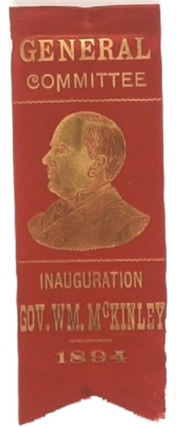 McKinley 1894 Ohio Inaugural Ribbon