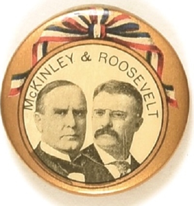 McKinley, Roosevelt Ribbon Design Celluloid Jugate