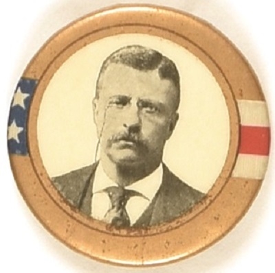 Theodore Roosevelt Gold, Stars and Stripes with Black, White Photo Pin