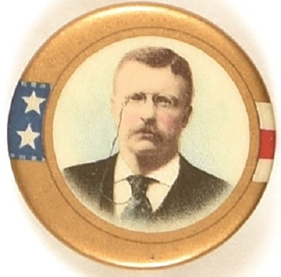 Theodore Roosevelt Gold, Stars and Stripes with Color Photo Pin