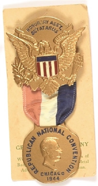 Dewey 1944 Convention Asst. Sgt. Arms Badge