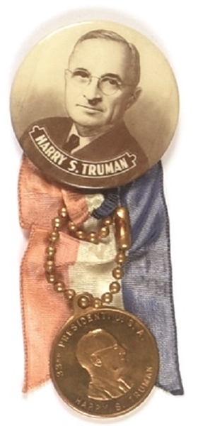Truman Celluloid With Medal, Ribbon