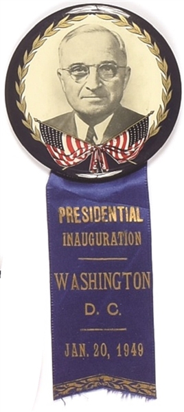 Truman Scarce Celluloid with Inaugural Ribbon