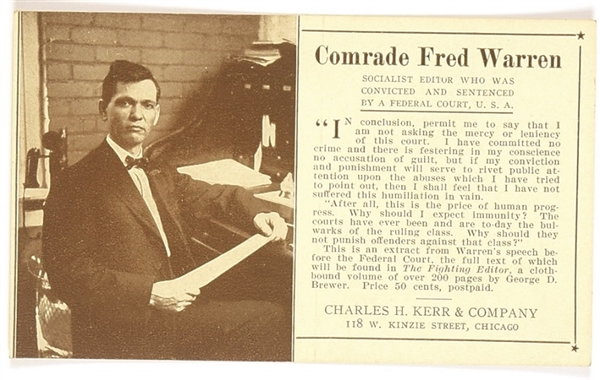 Fred Warren Socialist Editor Postcard