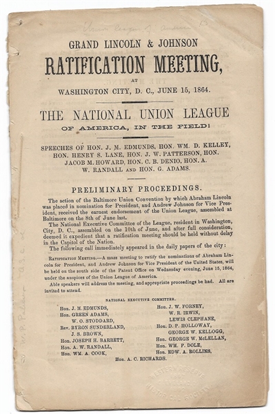 Lincoln 1864 Ratification Meeting Booklet
