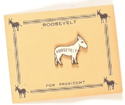Franklin Roosevelt Enamel Donkey Pin, Original Card