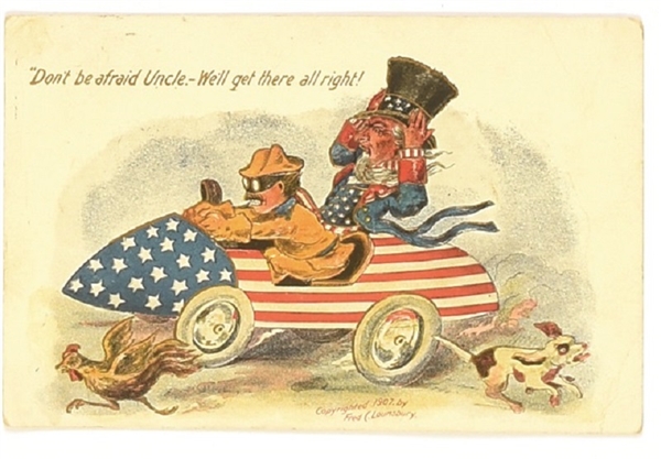 Theodore Roosevelt, Uncle Sam Race Car Postcard