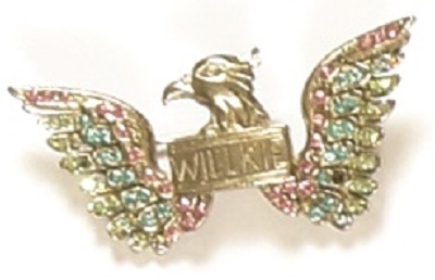 Willkie Silver Eagle Jewelry Pin, Blue and Pink Beads