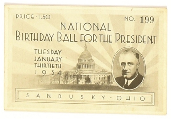 Franklin Roosevelt Birthday Ball Ticket