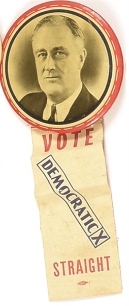 Roosevelt Vote Democratic Pin and Ribbon