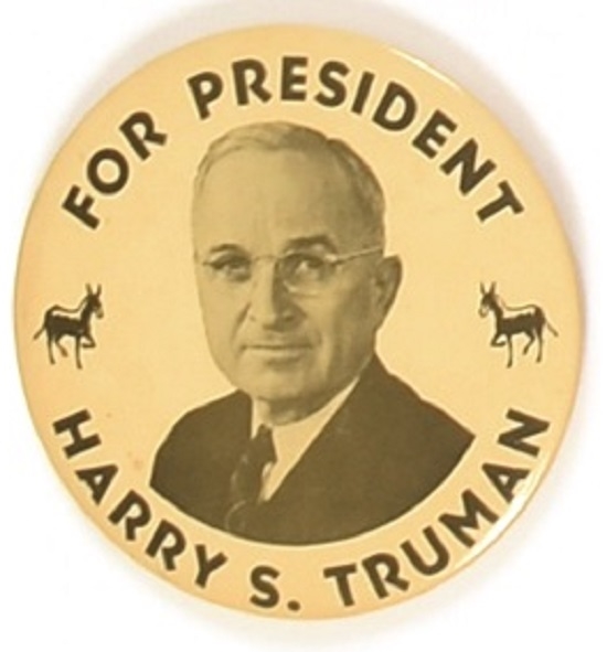 Truman for President Donkeys Larger Size Celluloid