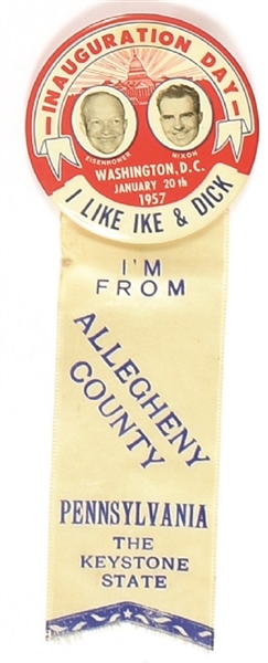 Eisenhower I Like Ike and Dick Allegheny County Pin, Ribbon