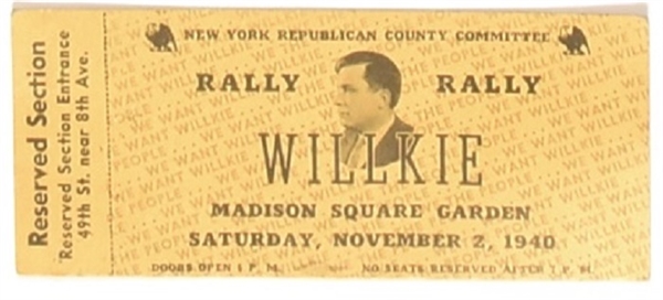 Willkie Madison Square Garden Rally Ticket