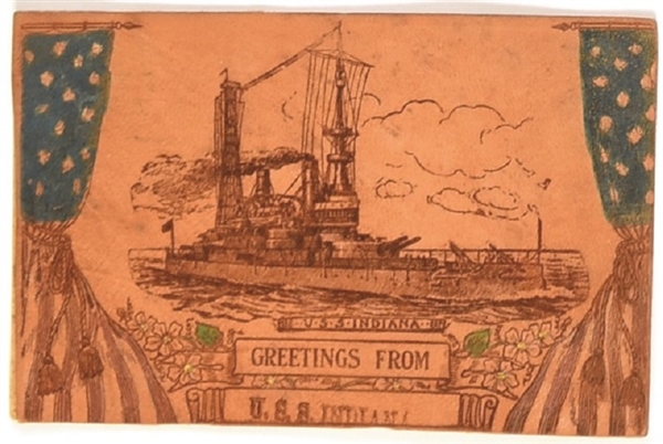 USS Indiana Leather Postcard