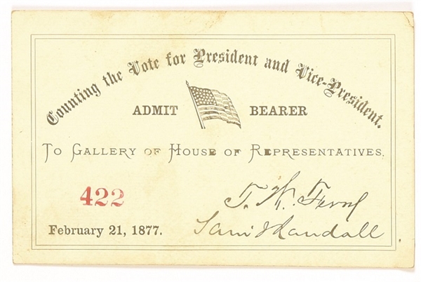 Hayes-Tilden Counting the Vote 1877 Ticket