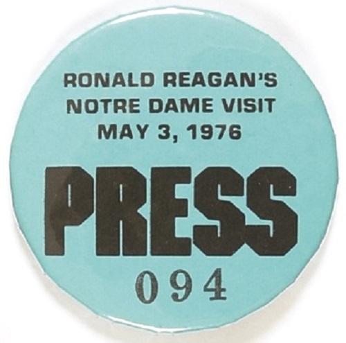 Reagan 1976 Notre Dame Speech Press Pin