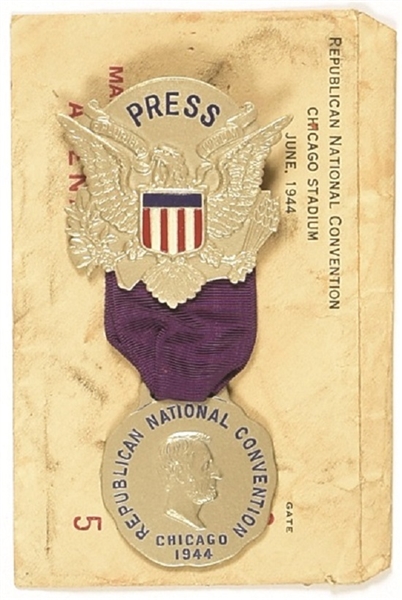 Dewey 1944 Convention Press Badge and Ribbon