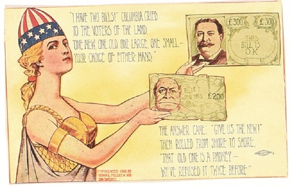 Taft, Bryan Two Bills Postcard