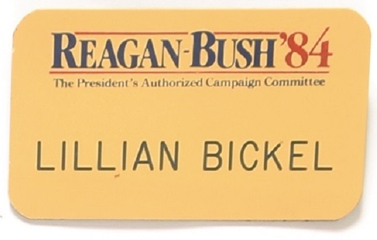 Reagan Campaign Committee Name Badge, Lillian Bickel