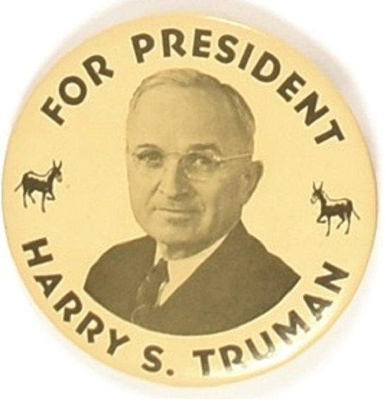 Harry Truman for President Large Celluloid, Donkeys