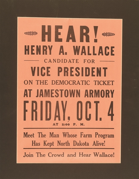 Henry Wallace 1940 North Dakota Speech Poster