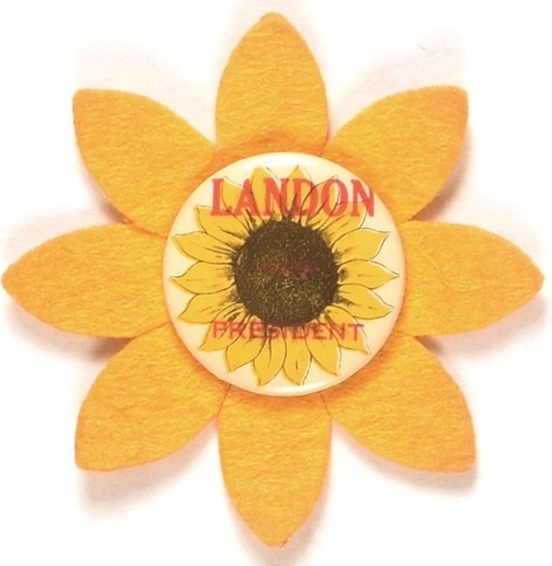 Landon for President Scarce Pin with Felt Sunflower
