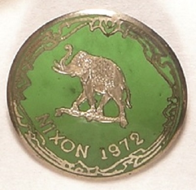 Nixon in ’72 Green Enamel Campaign Pin