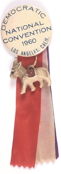 JFK 1960 Convention Pin, Ribbon, Donkey