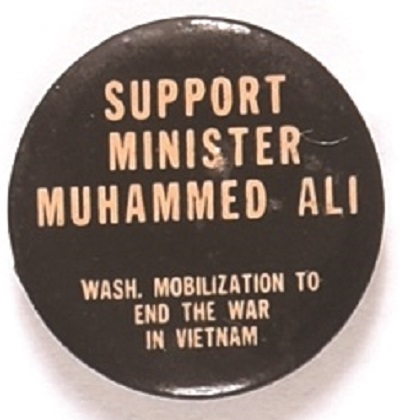 Support Minister Muhammad Ali Anti Vietnam War Pin