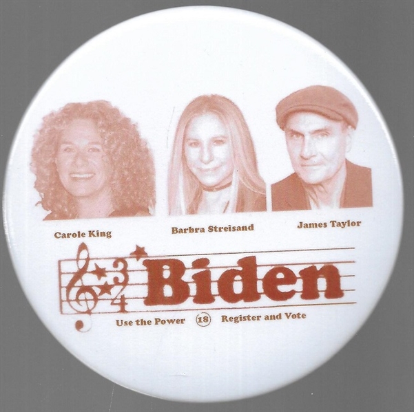 King, Streisand, Taylor for Biden Modern Concert Pin