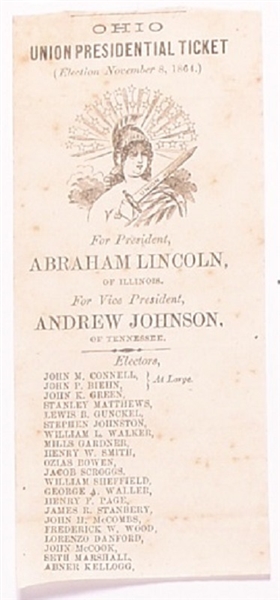 Lincoln Ohio 1864 Ballot