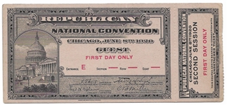 Harding 1920 Convention Ticket