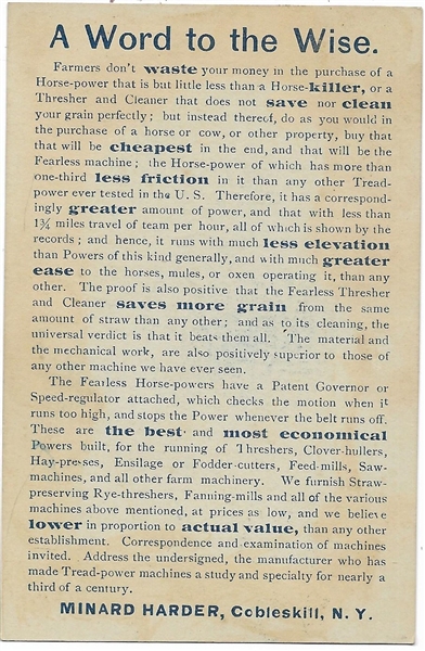 Grover Cleveland 1888 New York Farming Trade Card
