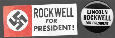 Lincoln Rockwell for President Pin and Sticker 