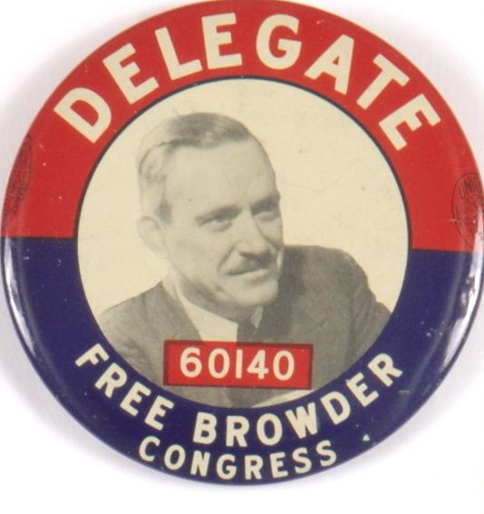 Rare Earl Browder Communist Pin