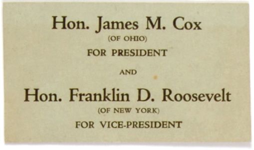 Cox-Roosevelt Campaign Card