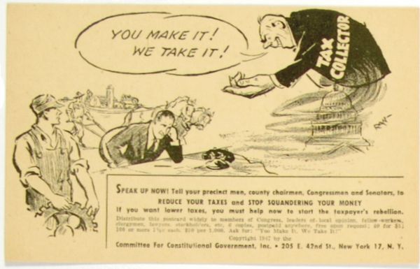 Truman Anti Taxes Postcard