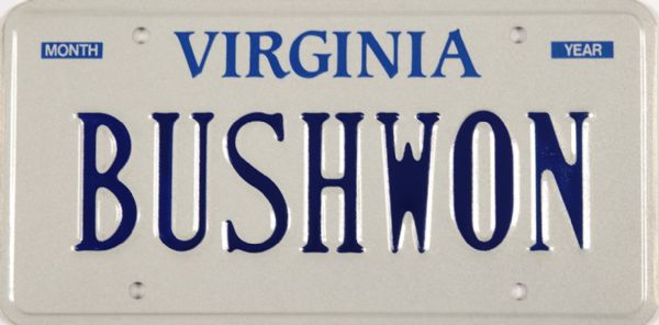 Bush Won, 2000 Virginia License Plate