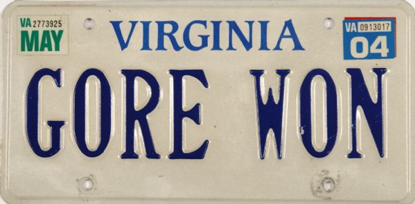 Gore Won, 2000 Virginia License Plate