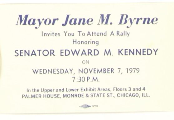 Mayor Byrne, Ted Kennedy Rally Card