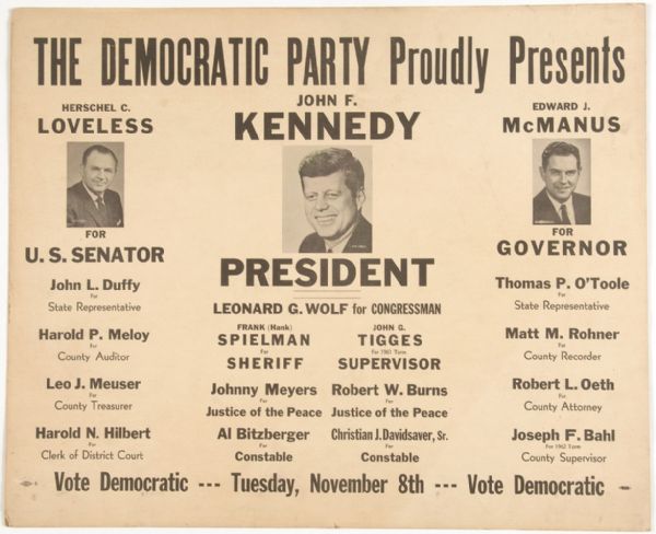 John F. Kennedy Iowa Coattail Poster