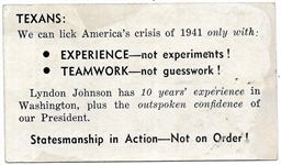 Lyndon Johnson for U.S. Senator Campaign Card
