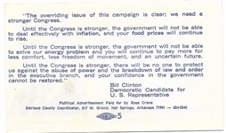 Elect Bill Clinton US Congress Card