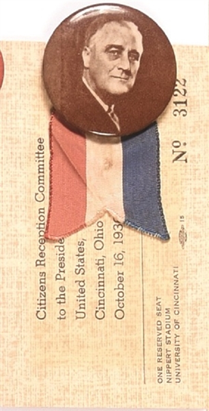 Franklin Roosevelt Sepia Celluloid, 1936 Ohio Ticket